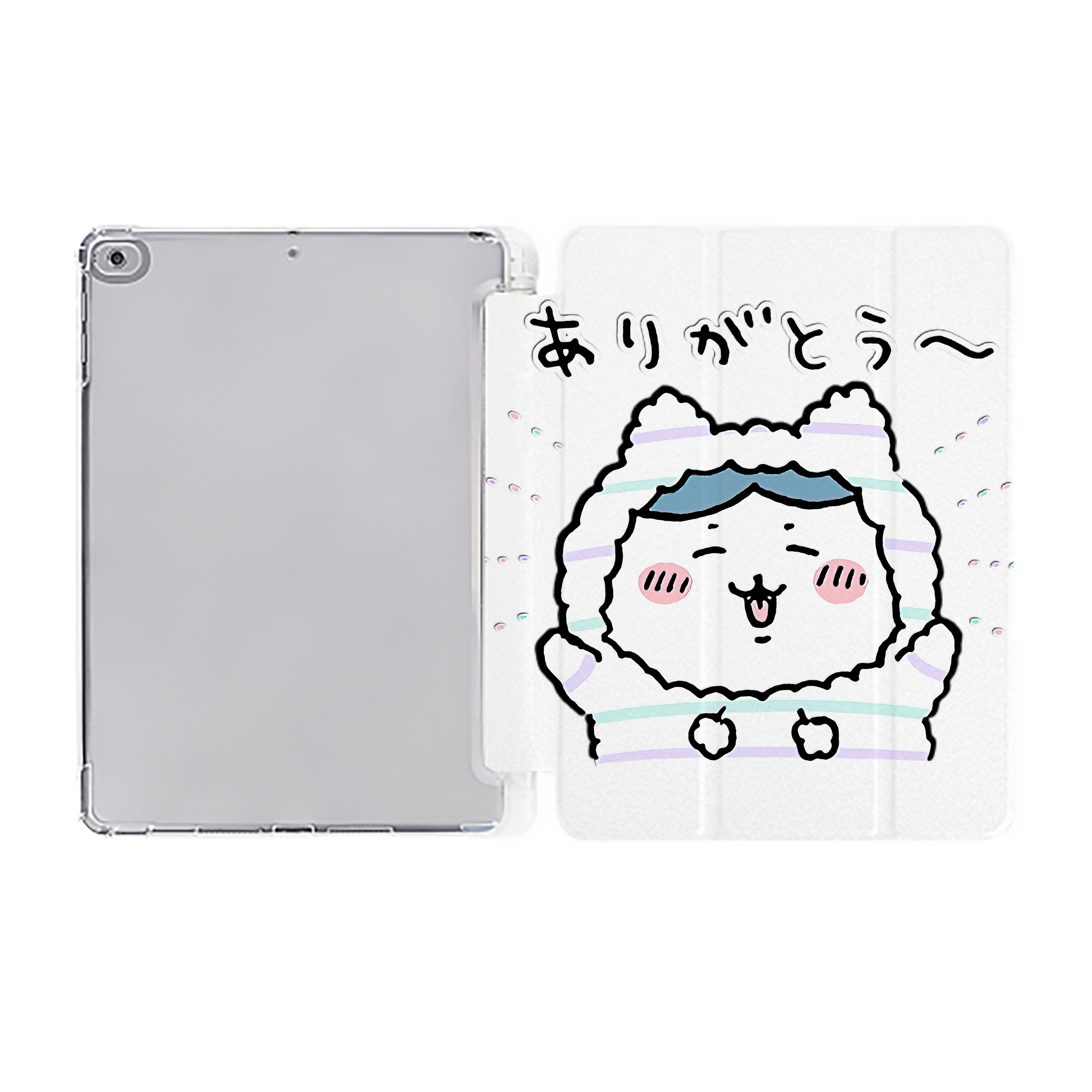 （画像用） ちいかわ ハチワレ Chii-kawa hachiware IPad ケース ペン収納付き 三つ折りスタンド PUレザー×シリコン 対応機種9.5/10.5/10.9インチ